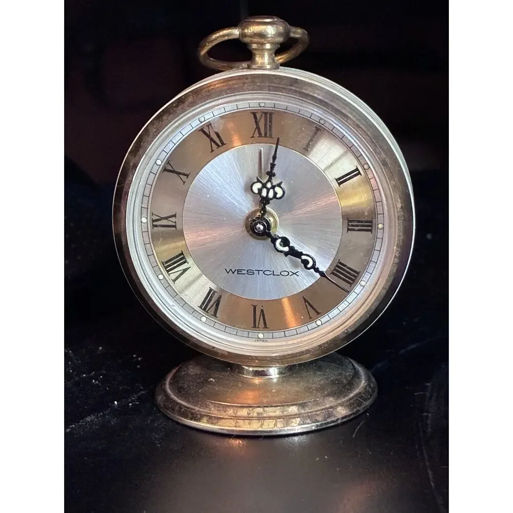 Vintage Westclox Fashionette Travel Alarm Clock Gold Tone Ornate Arms